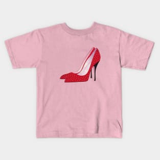 Red High Heels with Polka Dots Kids T-Shirt